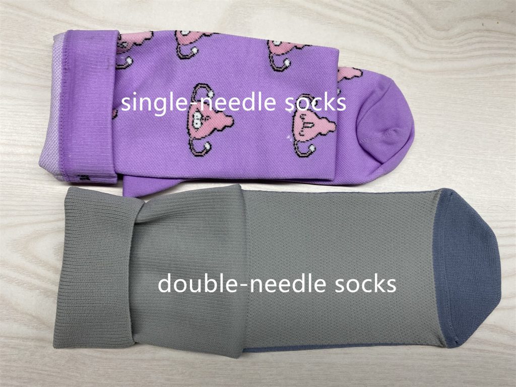 Different needle of socks: single and double-needle types shown.