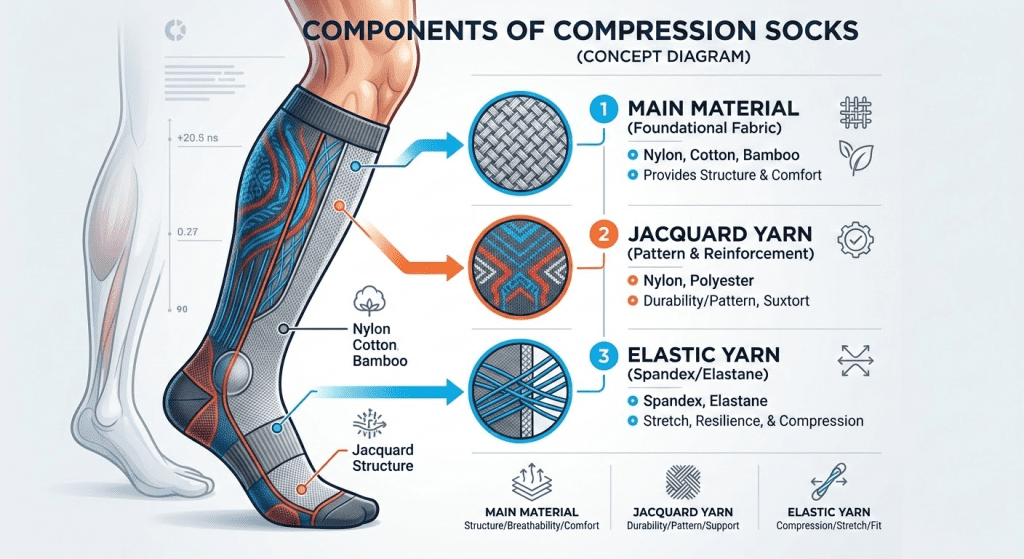 The three core components of compression socks.