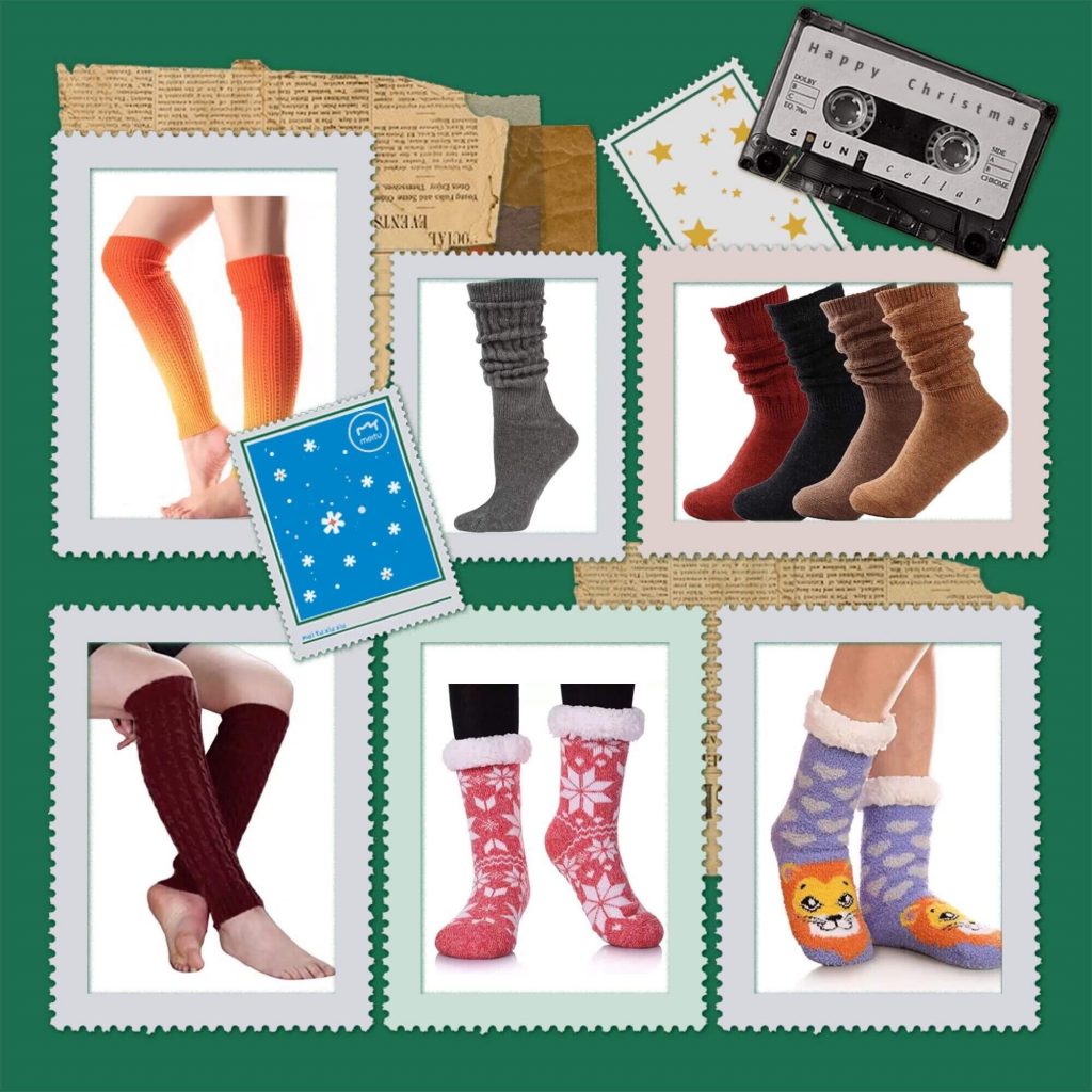 Max Hosiery Socks: A collage of cozy leg warmers and warm socks.