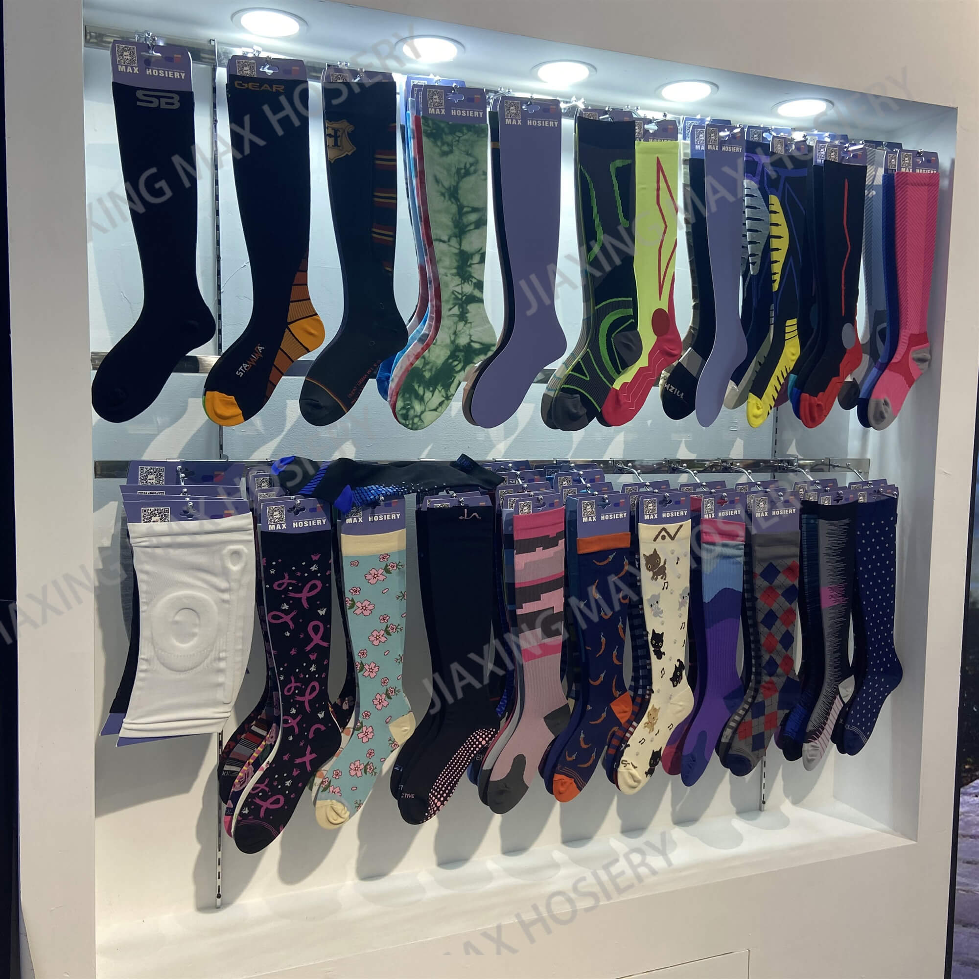 Compression socks for neuropathy on a retail store display.