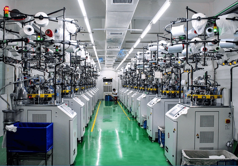 Medical compression socks machine production line in a modern factory - MAX HOSIERY.