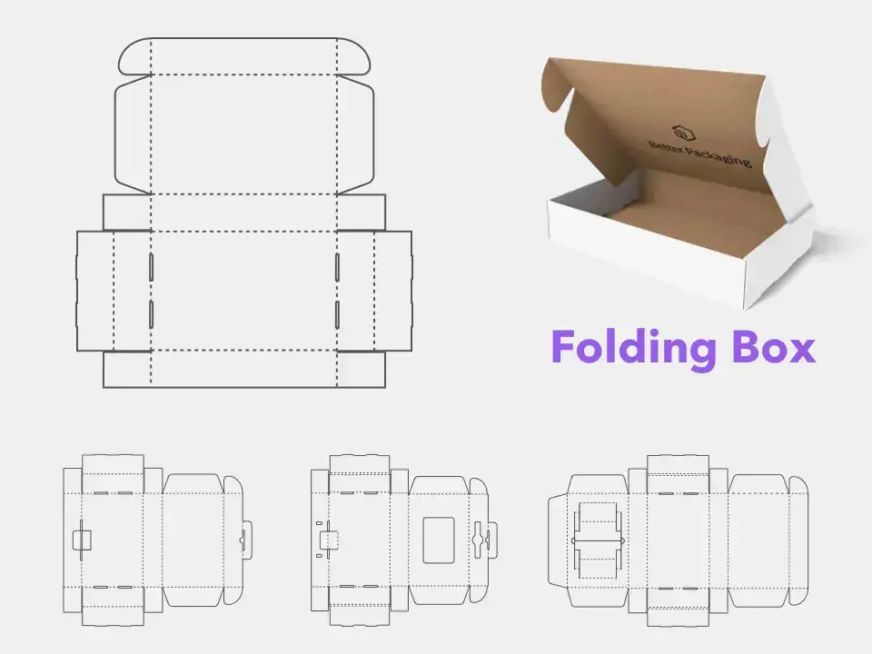Folding paper packaging mockup with a folding box template.