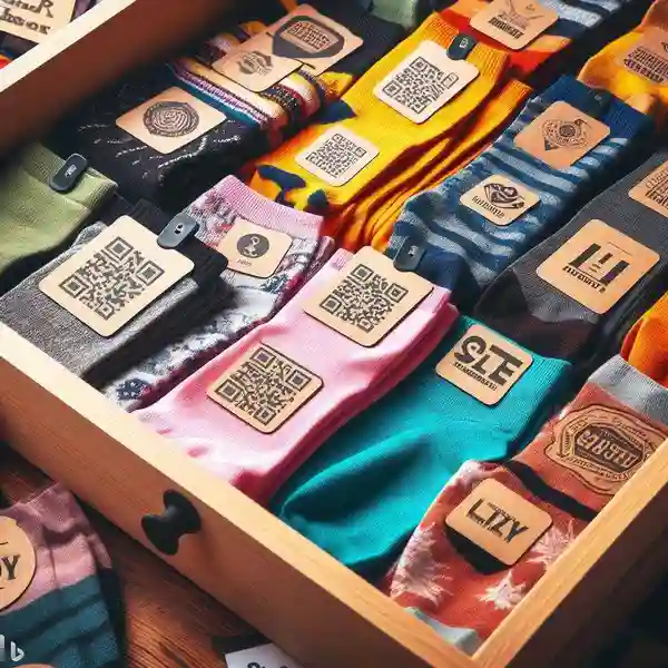 QR code on sock packaging for different pairs of socks.