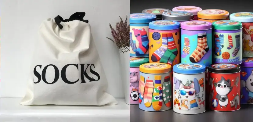 cotton bag and recyclable tin can sock packaging