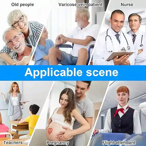 Custom compression socks application scenes: old people, nurses, pregnant women, teachers, flight attendants.