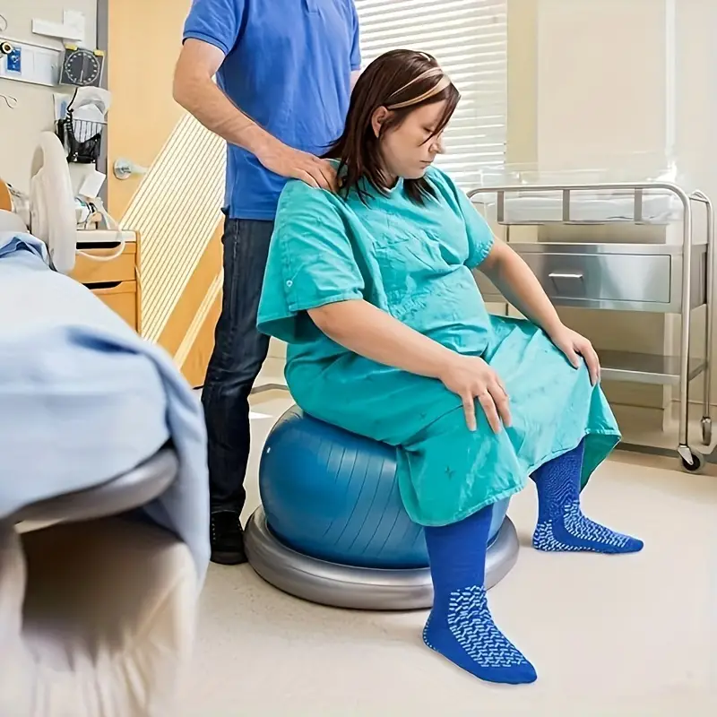 Custom grip socks for hospital patients during labor or recovery.