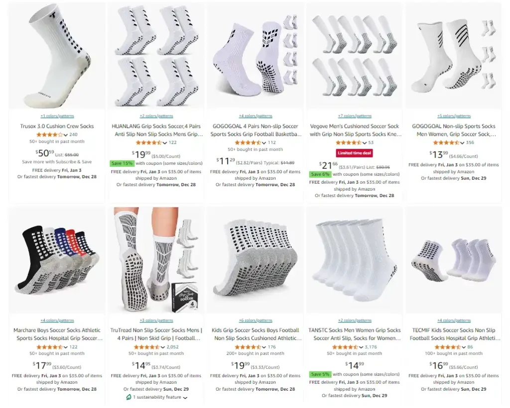 the price of soccer grip socks on amazon