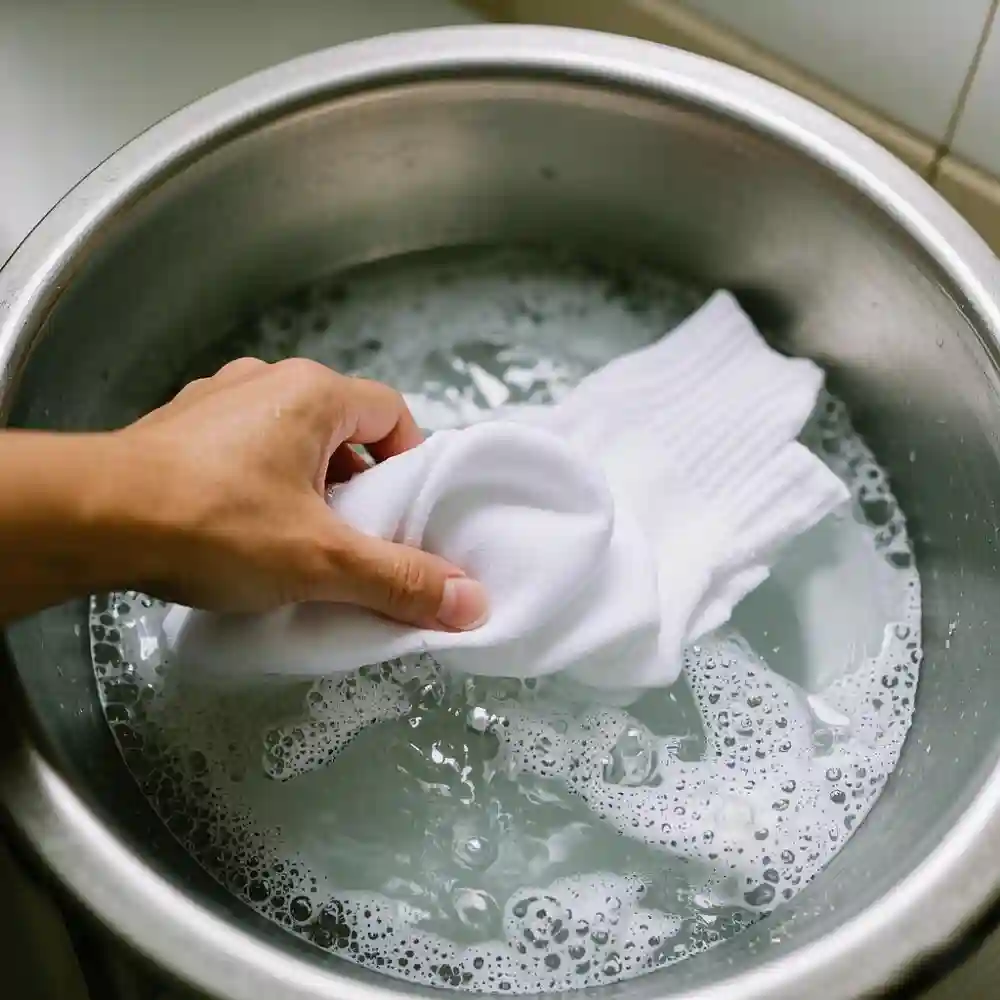 Wash grip socks soaking in mild detergent to preserve non-slip performance.