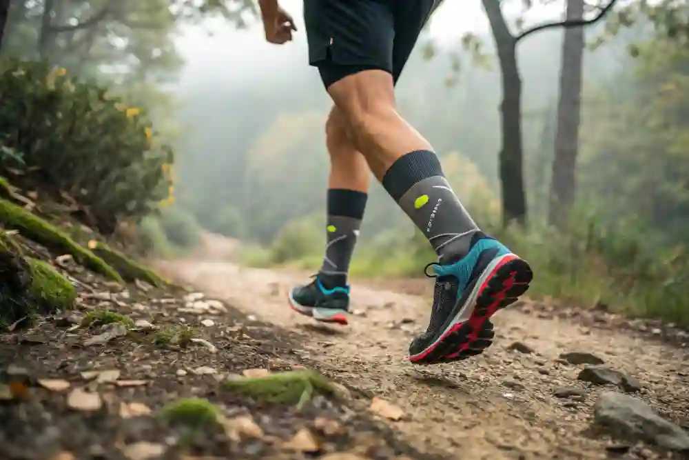 someone wear running socks to trail running