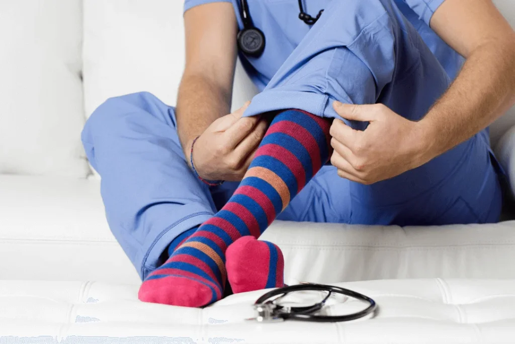 nurse wearing compression socks