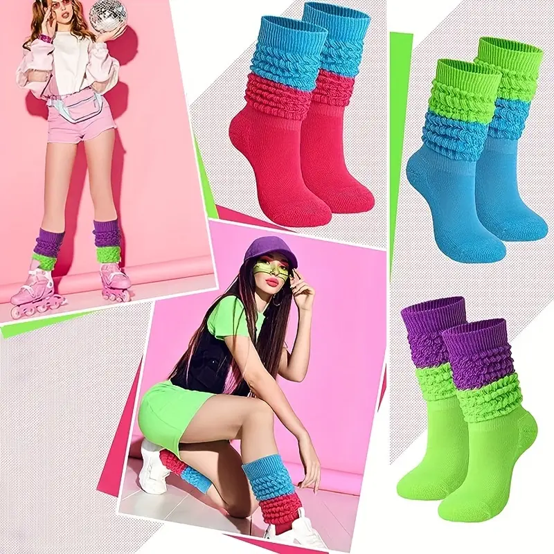 Women's Slouch Socks - Long Boot Socks In Assorted Colors (Green, Purple, Orange, Yellow, Pink, Blue)