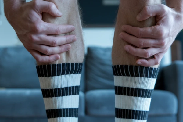 Close up showing possible side effects of compression socks, such as skin irritation or tightness if improperly fitted