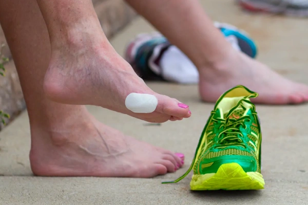 Illustration of common running sock problems like blisters and sagging, with compression socks providing solutions