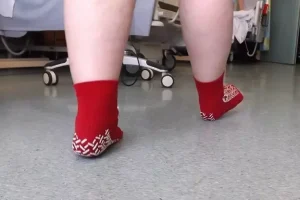 Macro view of silicone tread providing traction on smooth flooring; double sided grip maintains stability