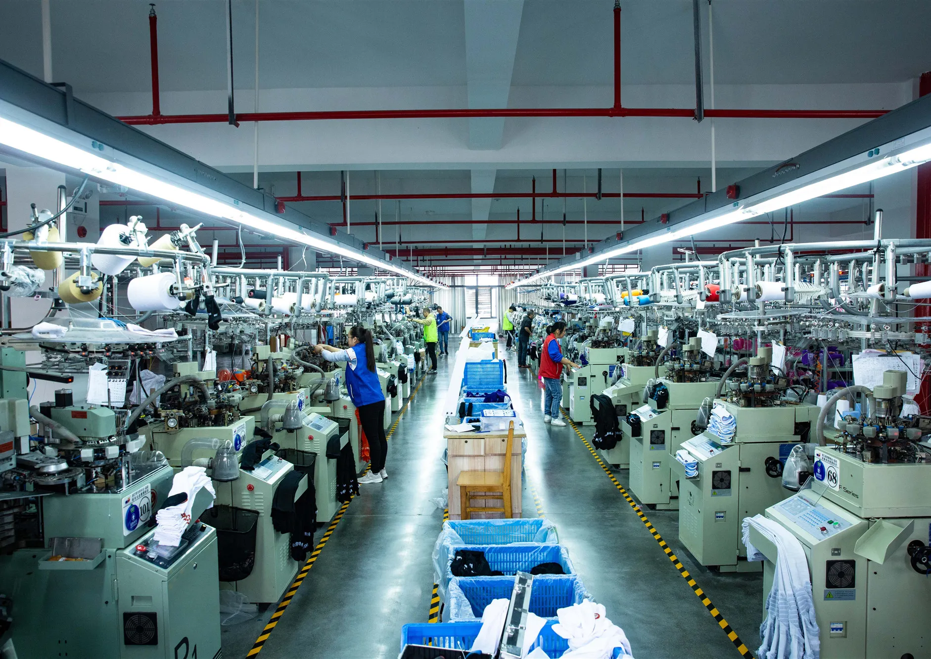 Max Hosiery workshop display, a clean and efficient custom sock factory production line
