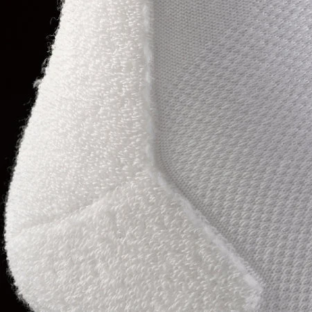 Close-up of plush white terry fabric cushion inside a sock for comfort.