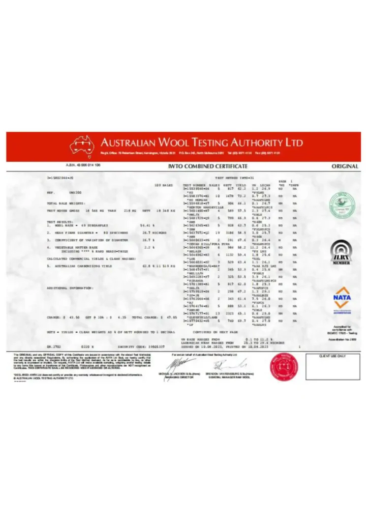 australia unmulsed wool test