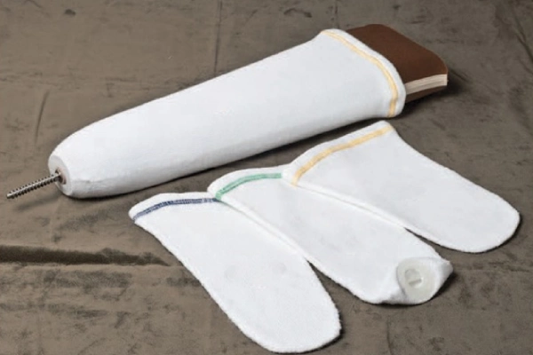 Close up of soft, breathable stump socks laid out for display