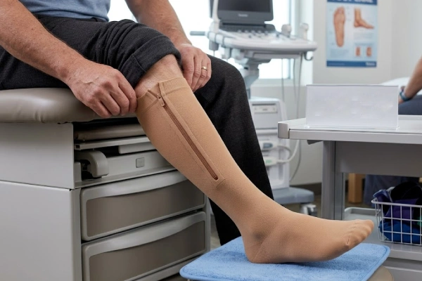 Medical compression socks with zipper in hospital