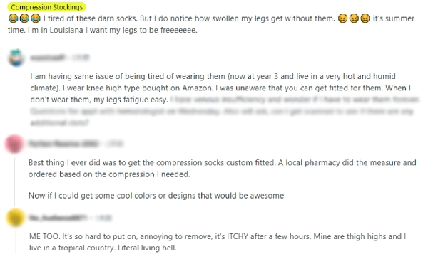 Users' complaints on compression socks insummer