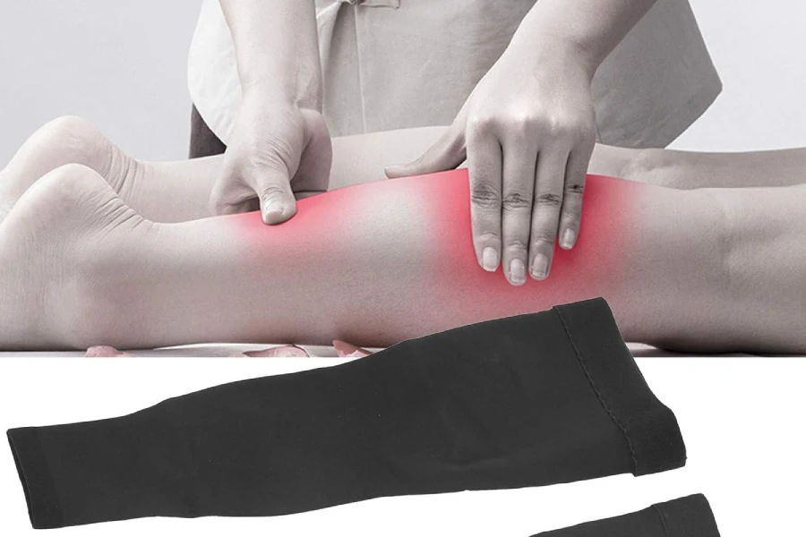 person feeling leg pain after compression socks