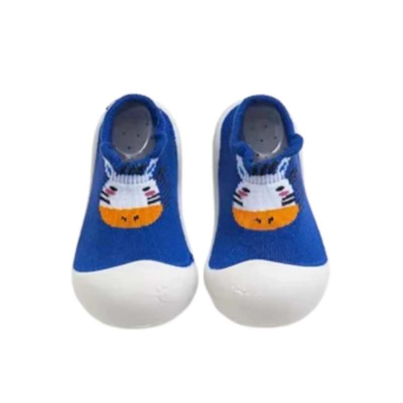 Sneaker style baby socks with a cute animal design.