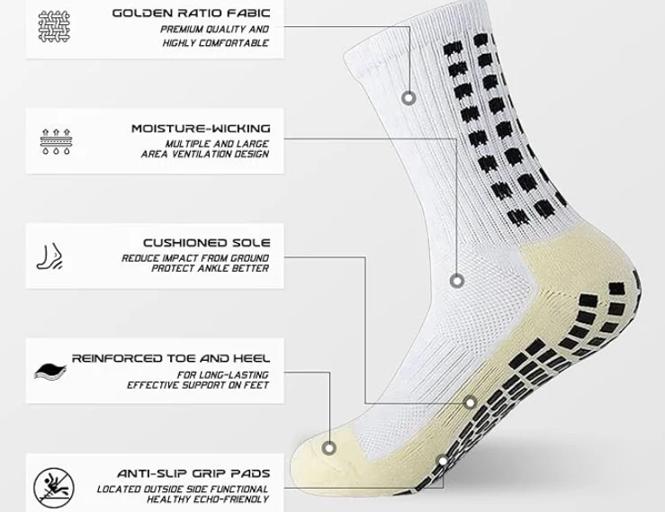 Grip socks provide enhanced stability, traction, and injury prevention.
