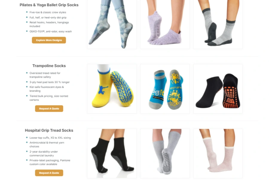 More custom grip socks options, such as pilates&yoga, trampoline, hospital safety use