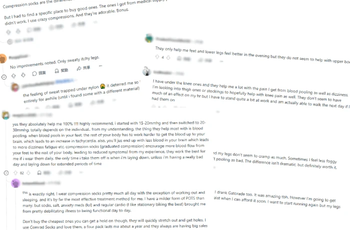 Reddit reviews from the POTS community about using compression socks.