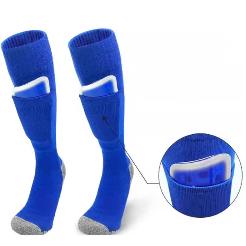shin guard sleeves with pockets, blue soccer calf compression socks