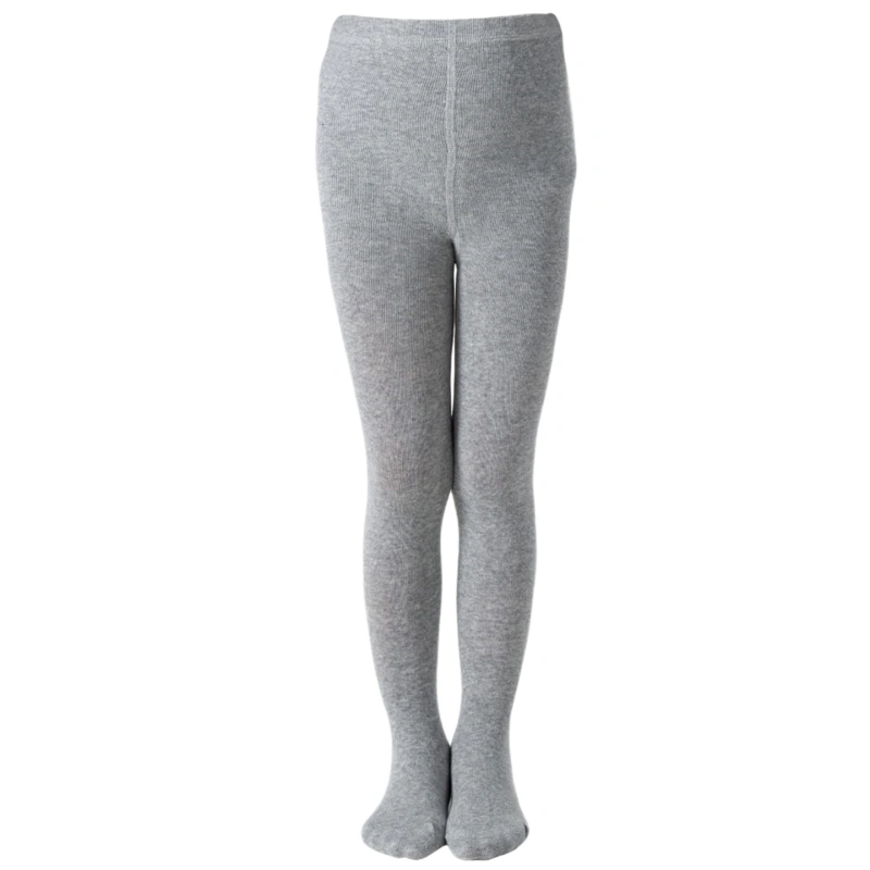 Grey ribbed knit kids seamless tights displayed on a white background