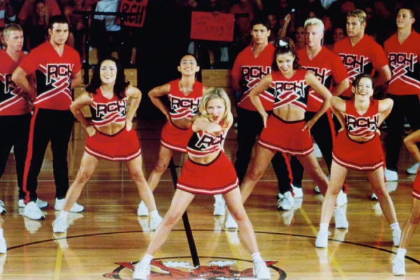 Cheer squad performing on mat with attention to safe and uniform gear