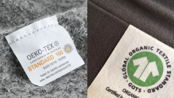 Close up of children’s tights with oeko tex label, highlighting safety and compliance standards