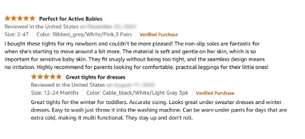 Parent browsing online reviews for kids’ tights, reflecting how consumer insights shape buying behavior