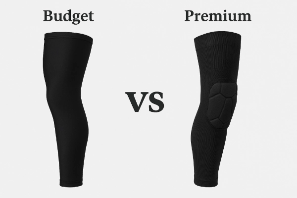Side by side comparison of budget and premium football leg sleeves
