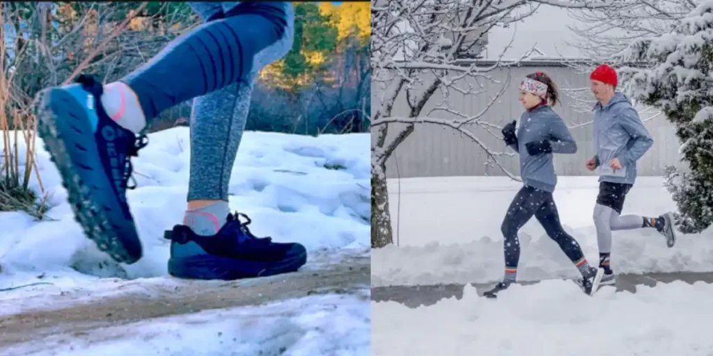 Side by side comparison of road running socks and trail running socks designed for winter conditions