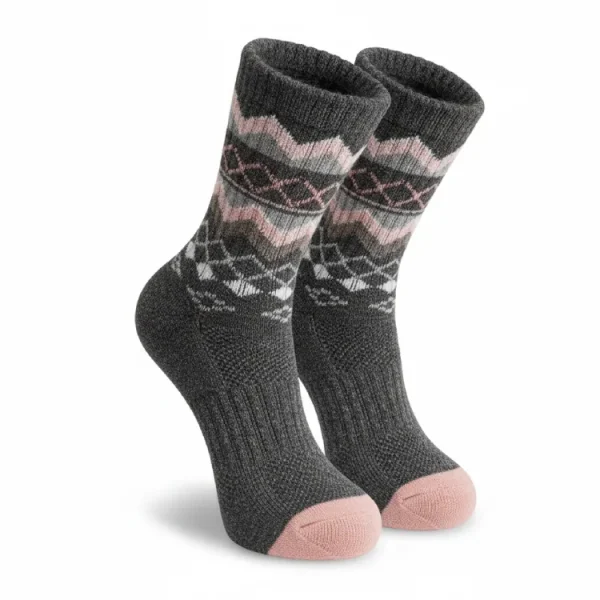High-quality patterned dark gray and pink winter running socks for cold weather training