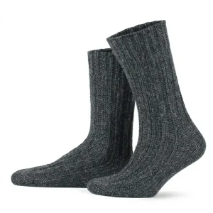 Warm grey ribbed alpaca wool socks, perfect for comfort and durability