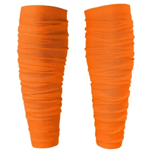 Main image of vibrant orange football leg sleeves, highlighting product details