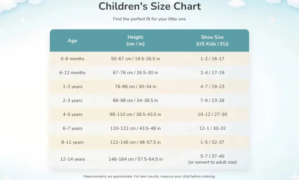 Kids tights size chart max hosiery