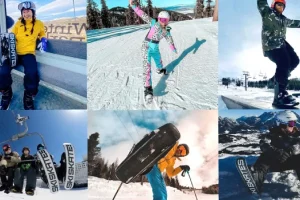 Photo collage of alpine, cross country, backcountry, and freestyle skiers to illustrate different disciplines