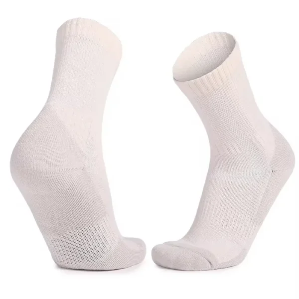 White mid-calf Compression cycling socks with grey stripe details for optimal support and performance