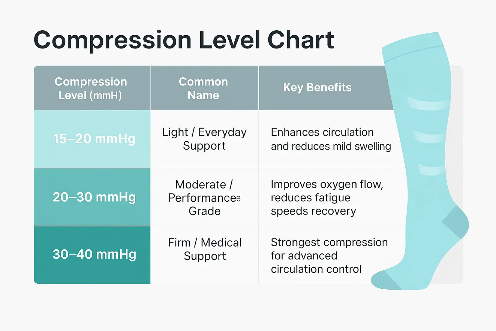 Compression level chart for running compression socks