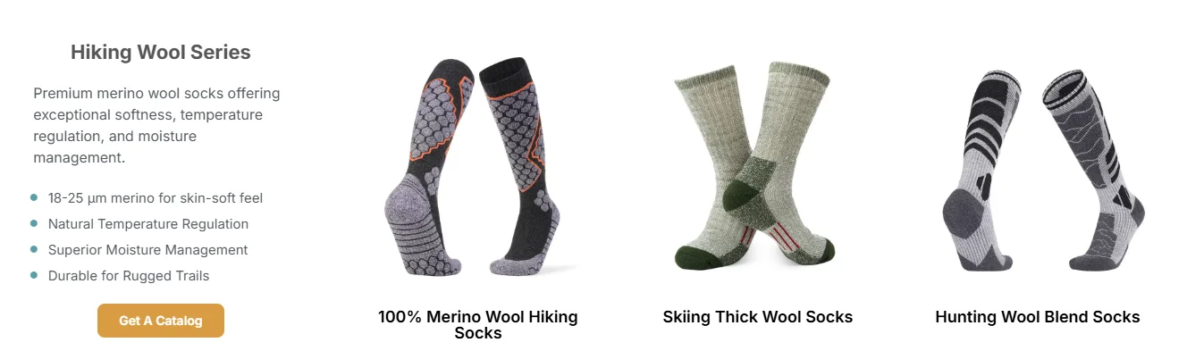 Product overview of the custom hiking socks wool series featuring three different styles