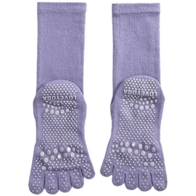 Light purple grip toe socks showing the detailed non-slip bottom