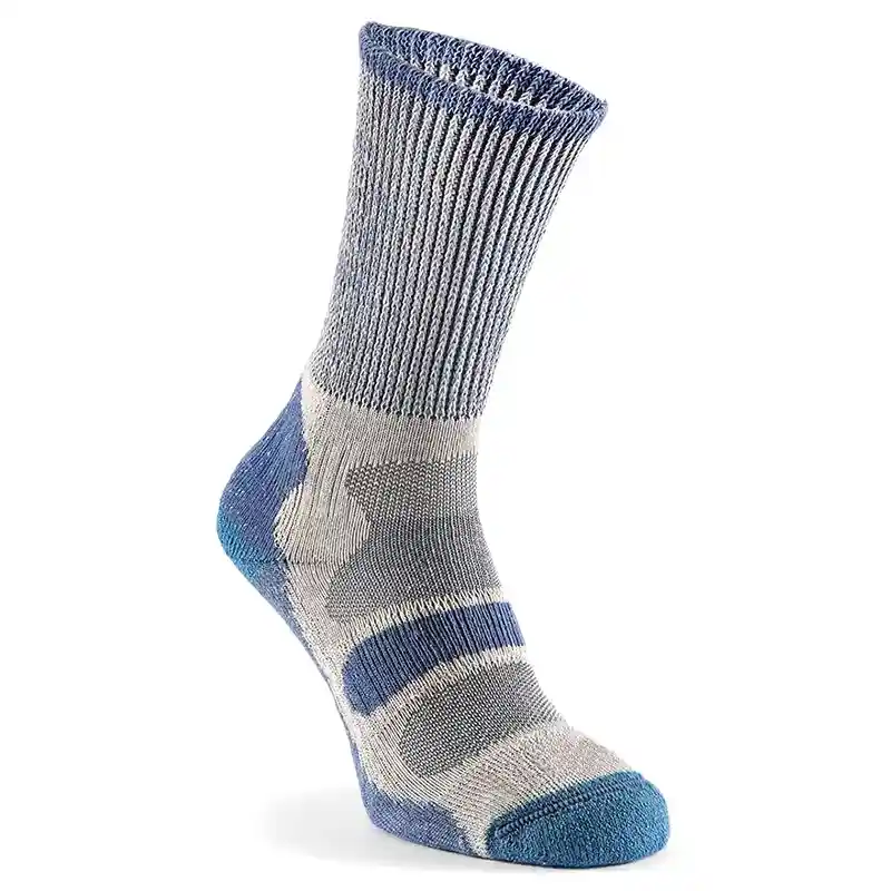 Profile view of a blue and grey cushioned sock from the hiking socks men selection