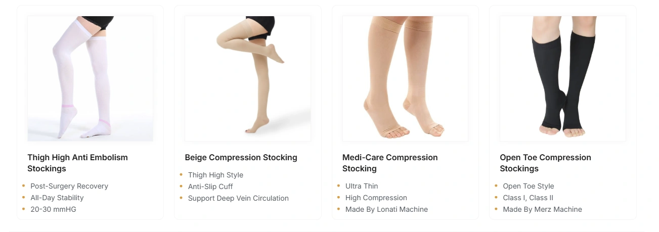 selection of related products including anti-embolism and toeless compression socks