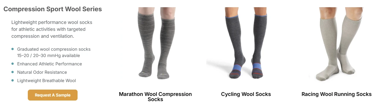 Knee-high wool compression socks for marathon, cycling, and trail running compression socks shown side-by-side