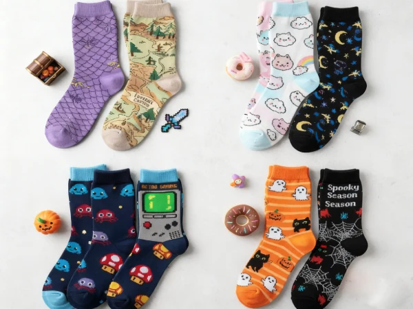 Assorted themed socks showing variety and storytelling potential for blind box collections