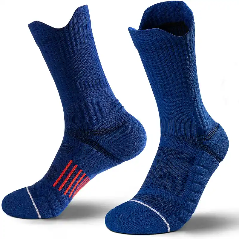 Blue compression cycling socks with reinforced patterns for custom cycling sock styles